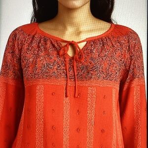 Lucky Brand Red Embroidered Blouse
